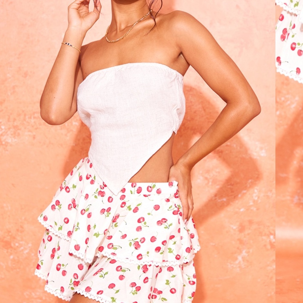 PrettyLittleThing White Cherry Mini Skirt